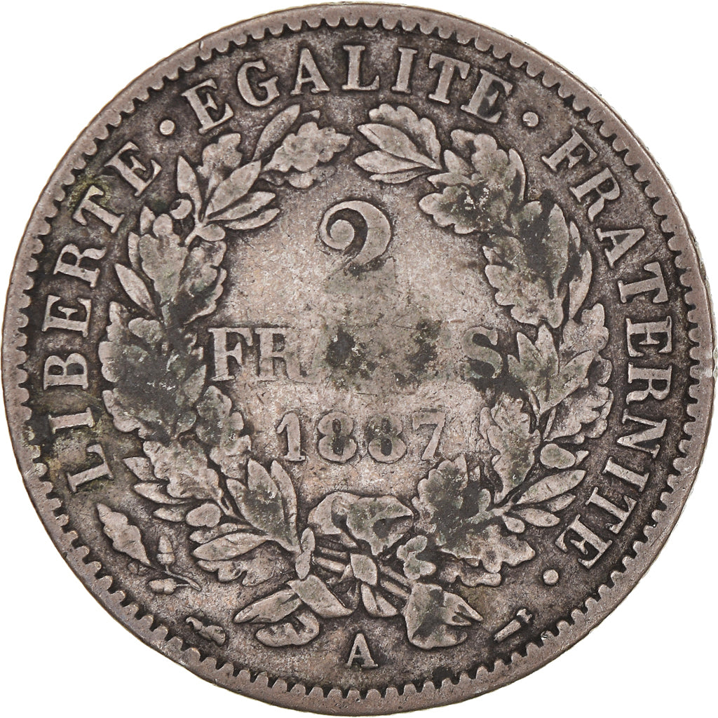 Monnaie, France, Cérès, 2 Francs, 1887, Paris, TB, Argent, Gadoury:530a