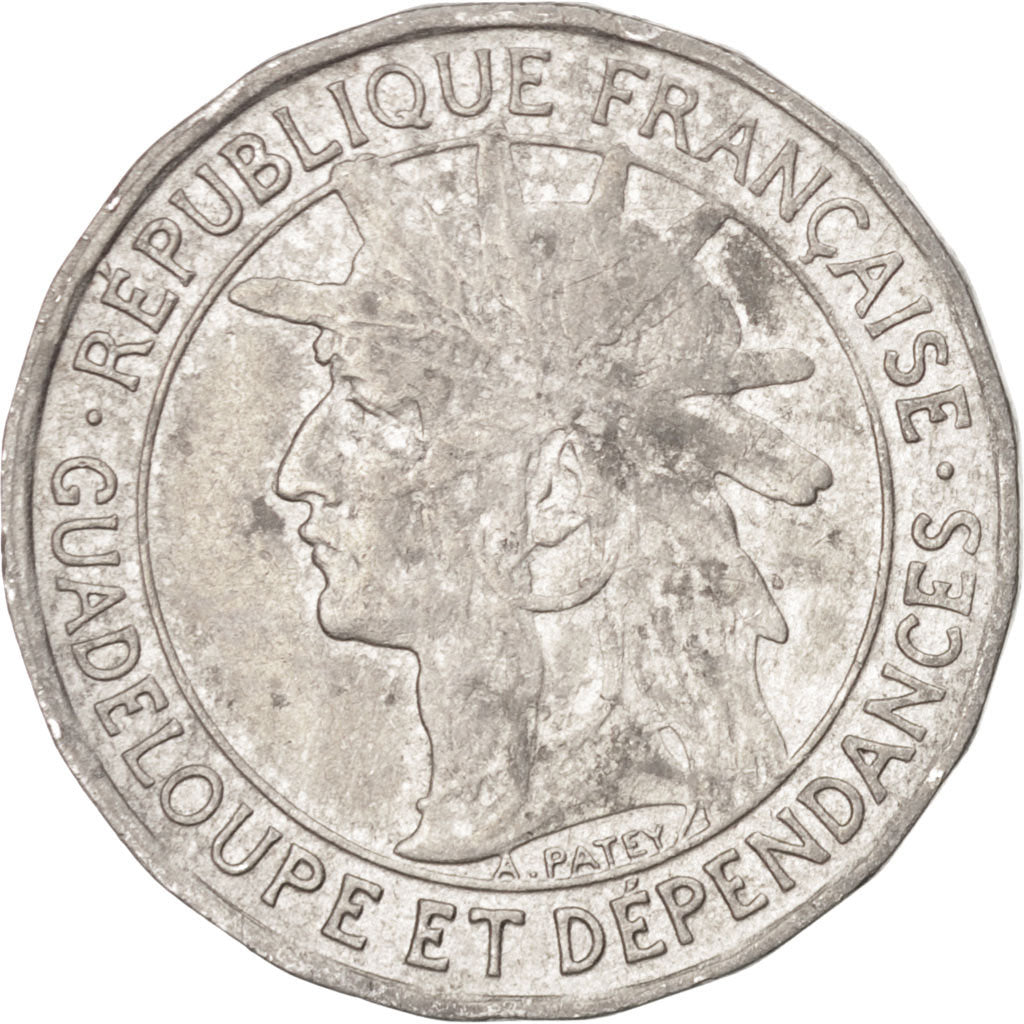 GUADELOUPE, Franc, 1921, KM #46, AU(50-53), Copper-Nickel, 25, Lecompte #57,...