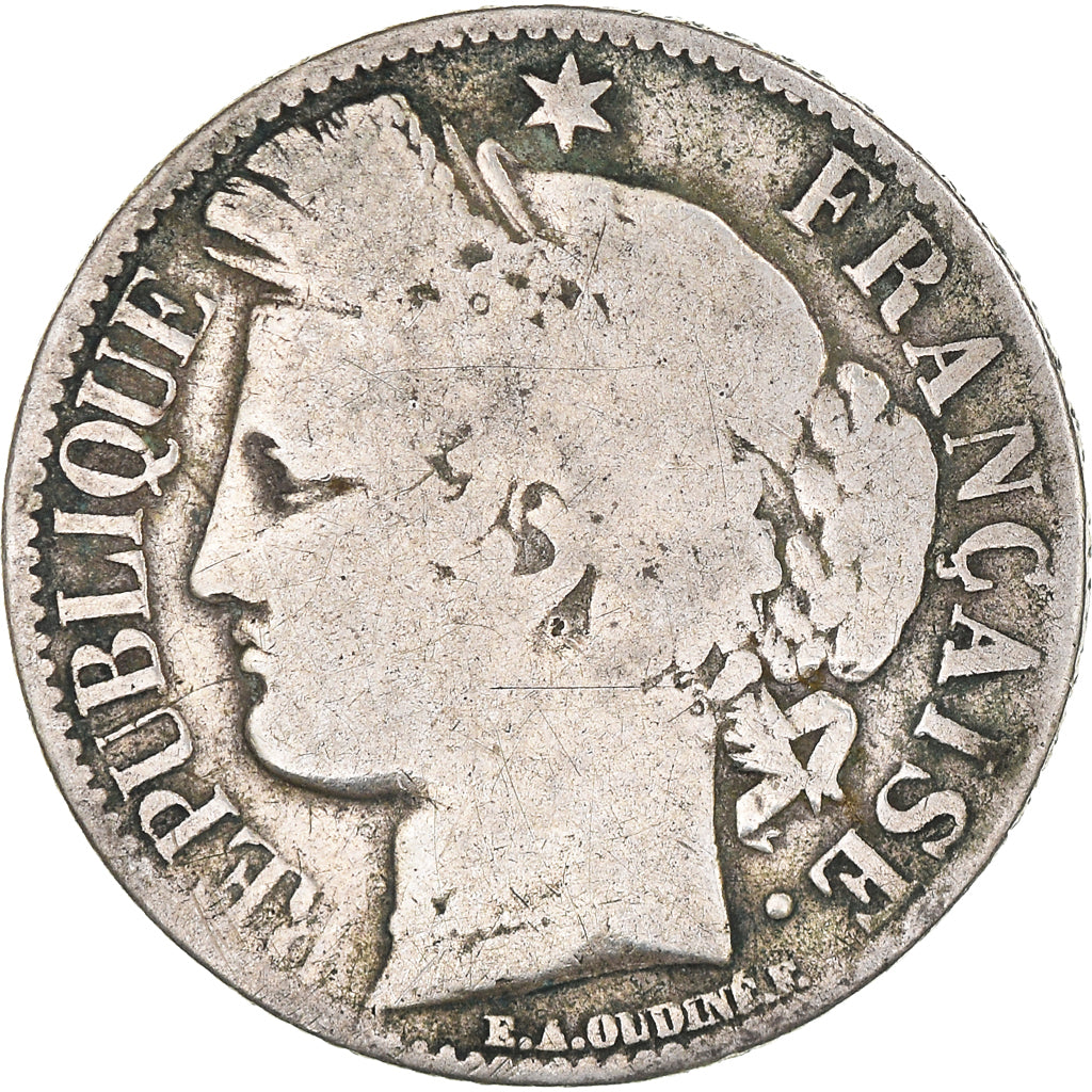 Moeda, França, Cérès, Franc, 1871, Bordeaux, F(12-15), Prata, KM:822.2