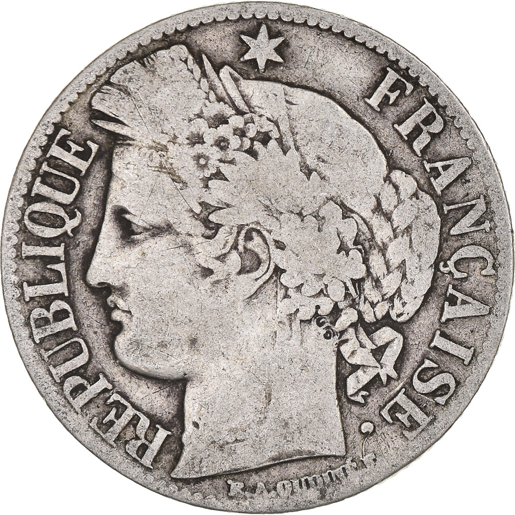 Moneta, Francia, Cérès, Franc, 1871, Bordeaux, MB, Argento, KM:822.2