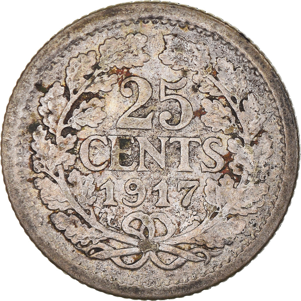 Moneta, Paesi Bassi, Wilhelmina I, 25 Cents, 1917, MB, Argento, KM:146