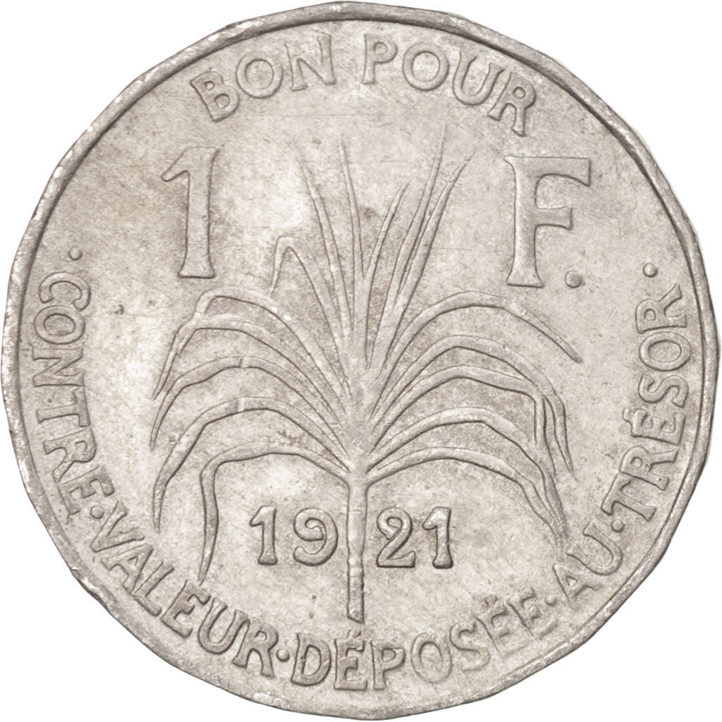 GUADELOUPE, Franc, 1921, KM #46, AU(50-53), Copper-Nickel, 25, Lecompte #57,...