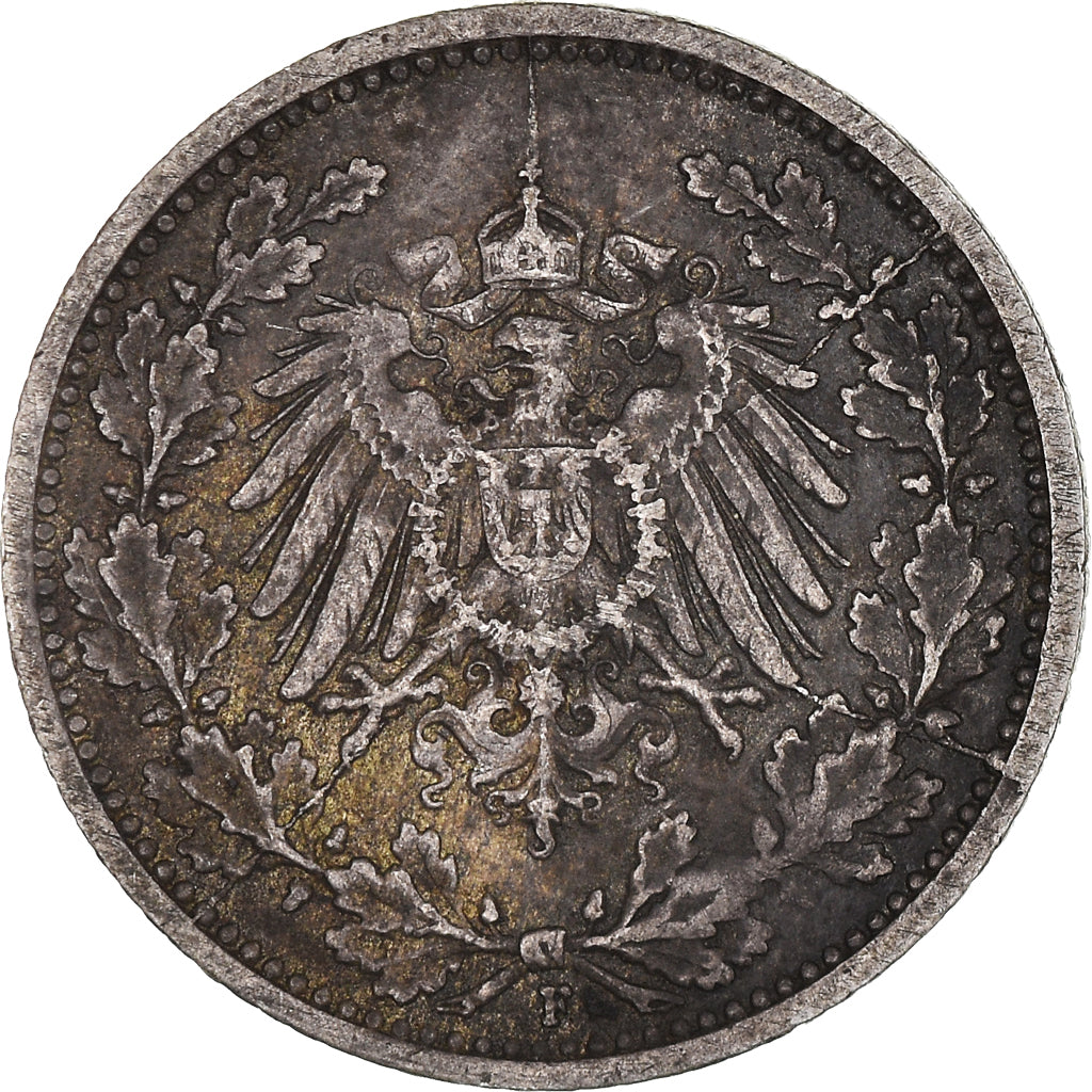 Coin, GERMANY - EMPIRE, 1/2 Mark, 1916, Stuttgart, EF(40-45), Silver, KM:17