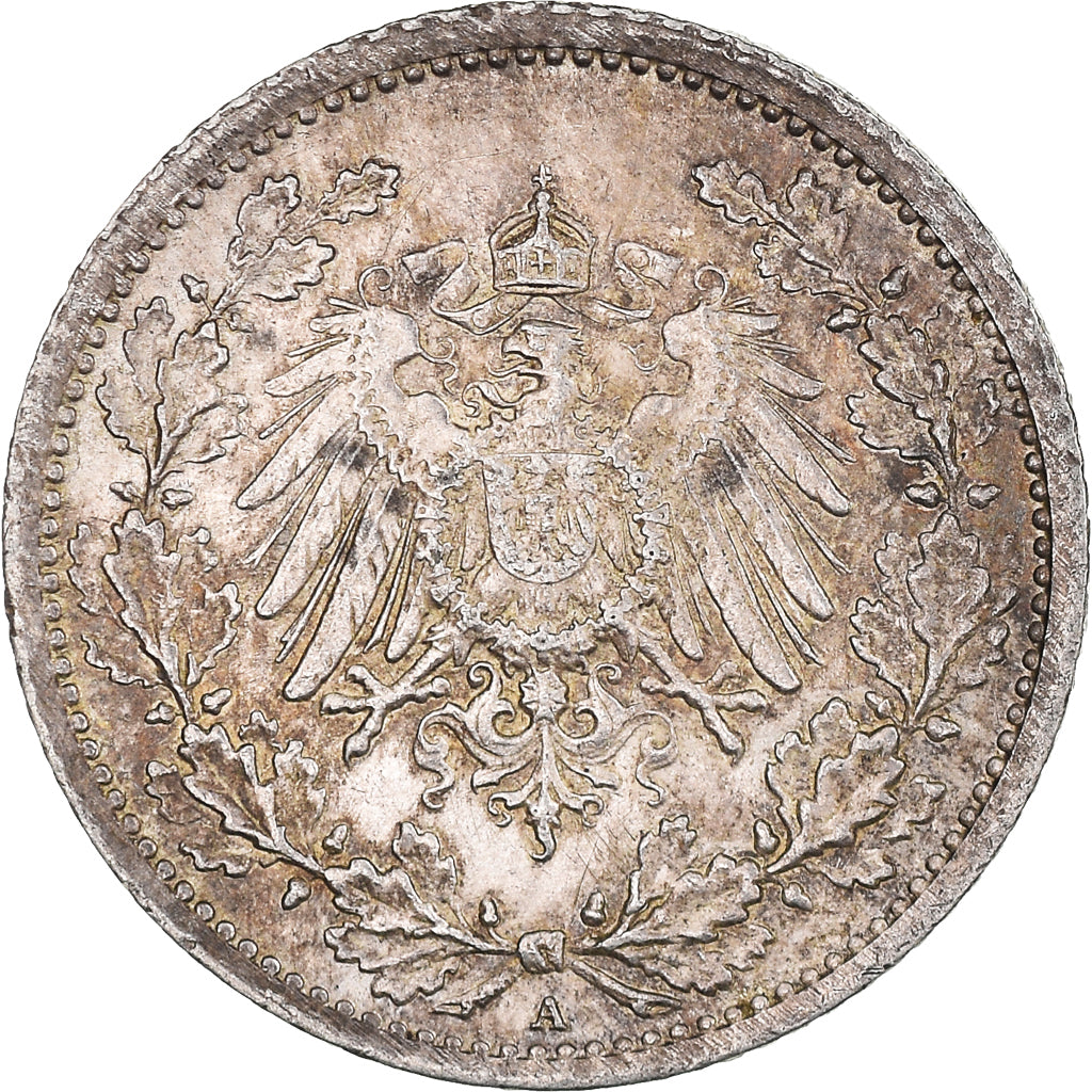 Coin, GERMANY - EMPIRE, 1/2 Mark, 1916, Berlin, AU(50-53), Silver, KM:17