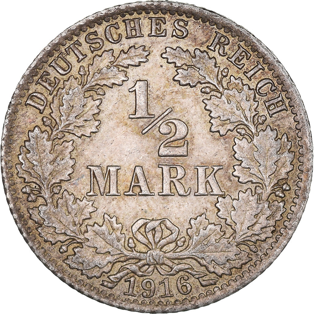 Coin, GERMANY - EMPIRE, 1/2 Mark, 1916, Berlin, AU(50-53), Silver, KM:17