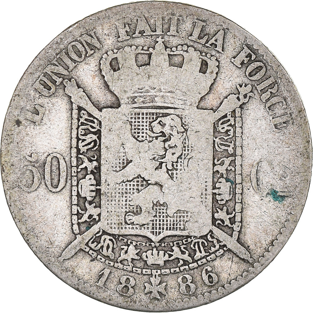 Coin, Belgium, Leopold II, 50 Centimes, 1886, F(12-15), Silver, KM:26