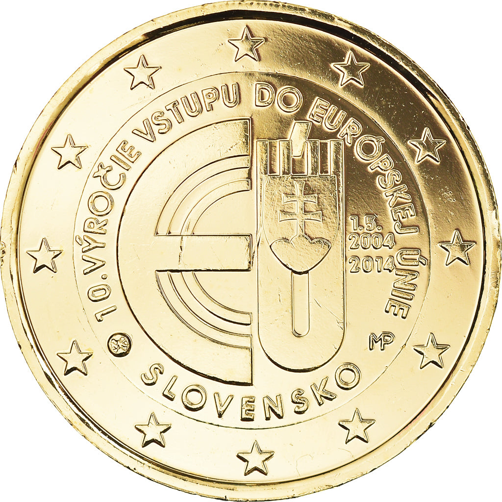 Slovakia, 2 Euro, 10ème anniversaire de l adhesion à l' UE, 2014, gold-plated