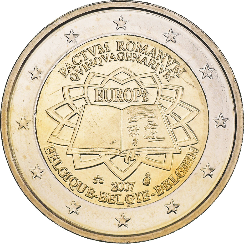 Belgium, 2 Euro, Traité de Rome 50 ans, 2007, Brussels, AU(50-53), Bi-Metallic