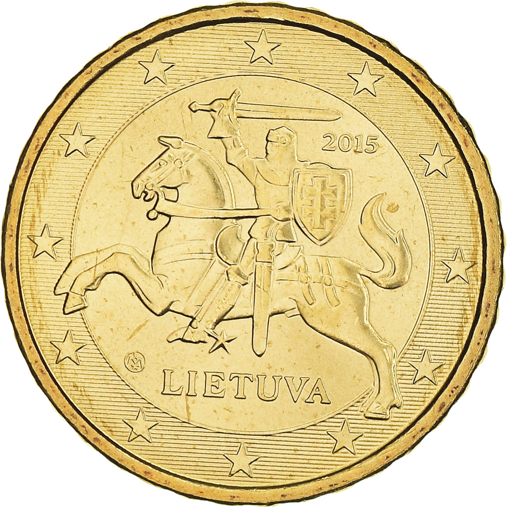 Litwa, 10 Euro Cent, 2015, MS(63), Nordic gold