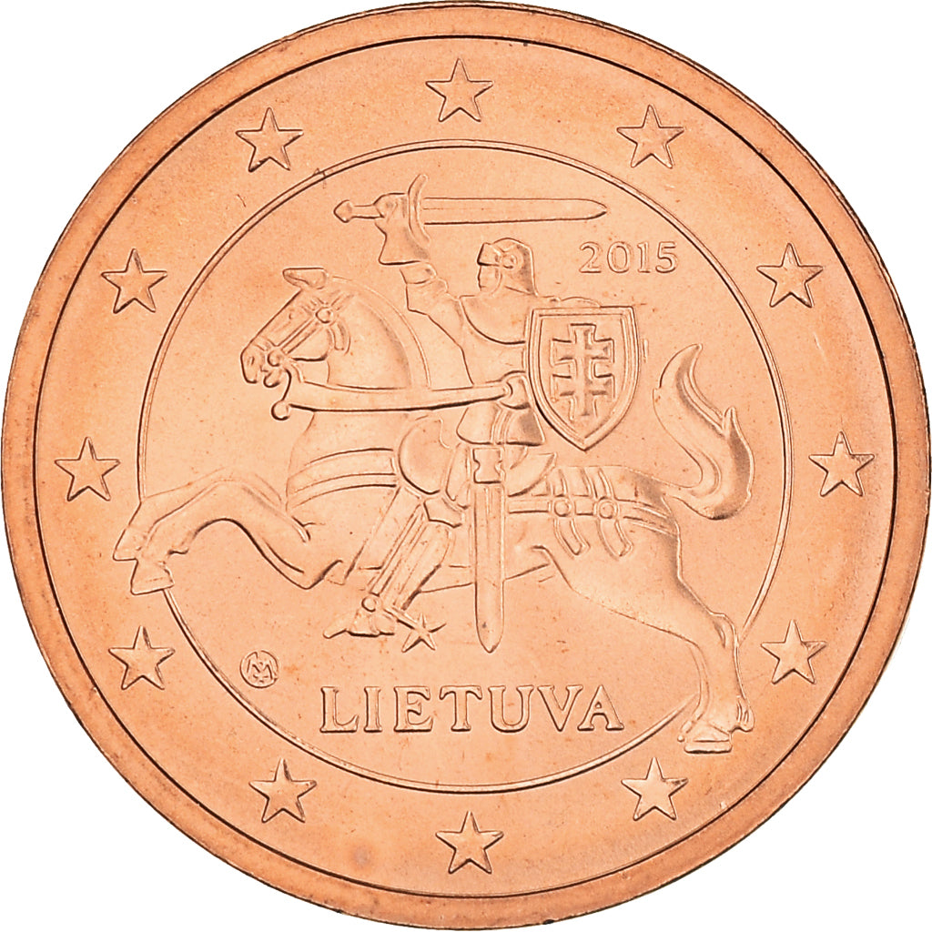Lithuania, 2 Euro Cent, 2015, MS(65-70), Copper Plated Steel, KM:New