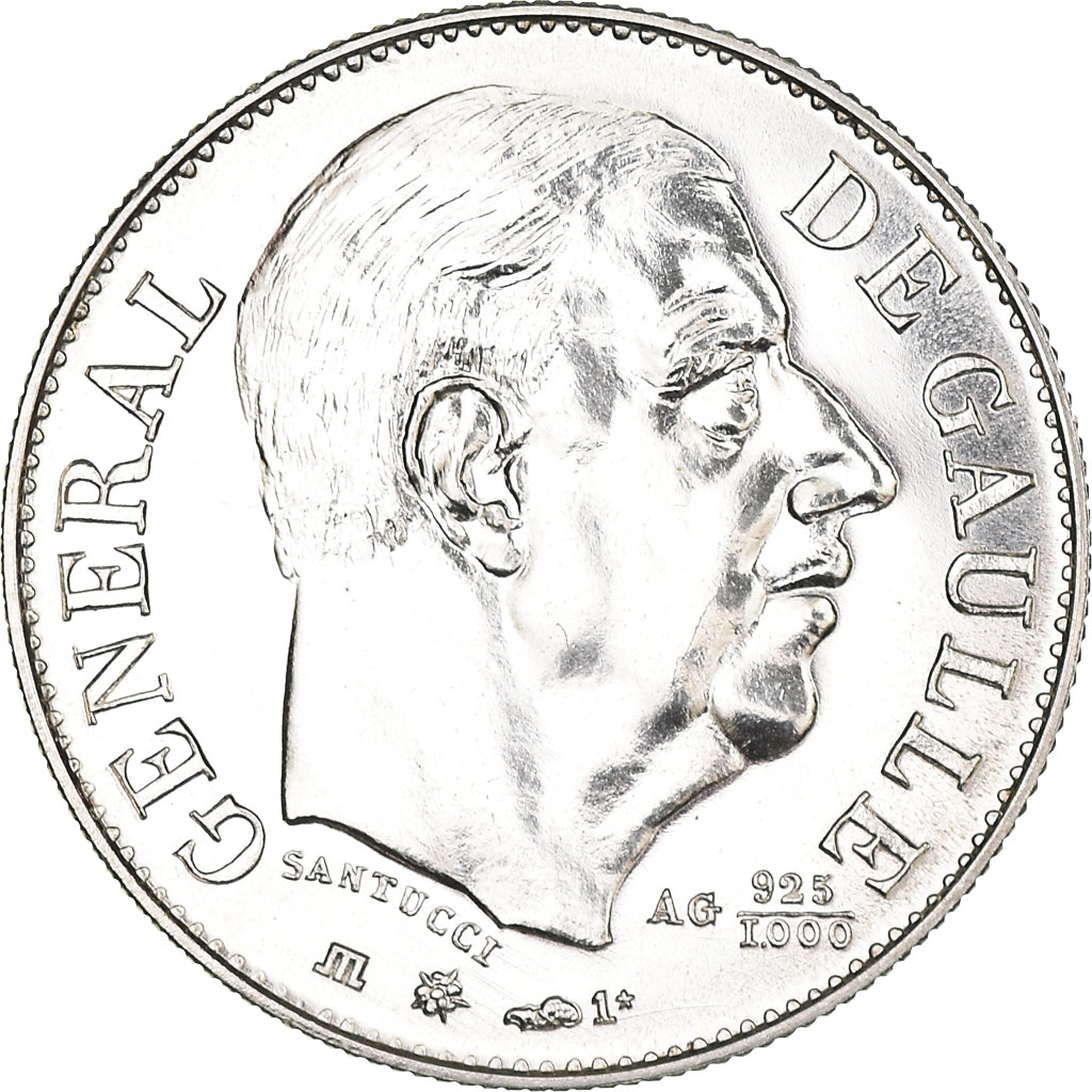 France, Medal, Charles de Gaulle, 1980, MS(65-70), Silver