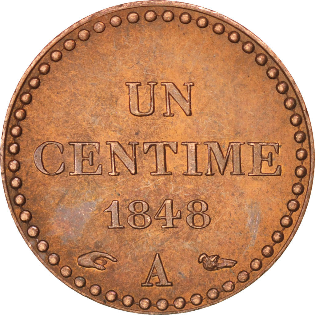 FRANCE, Dupré, Centime, 1848, Paris, KM #754, MS(60-62), Bronze, Gadoury #84, 1.