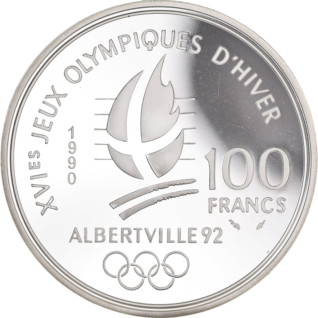 Moneda, Francia, JO Albertville 92, 100 Francs, 1990, FDC, Plata, KM:983