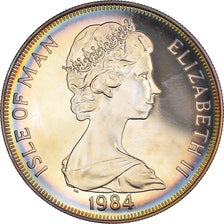 Moeda, Ilha de Man, Elizabeth II, Crown, 1984, Pobjoy Mint, Iridescent toning