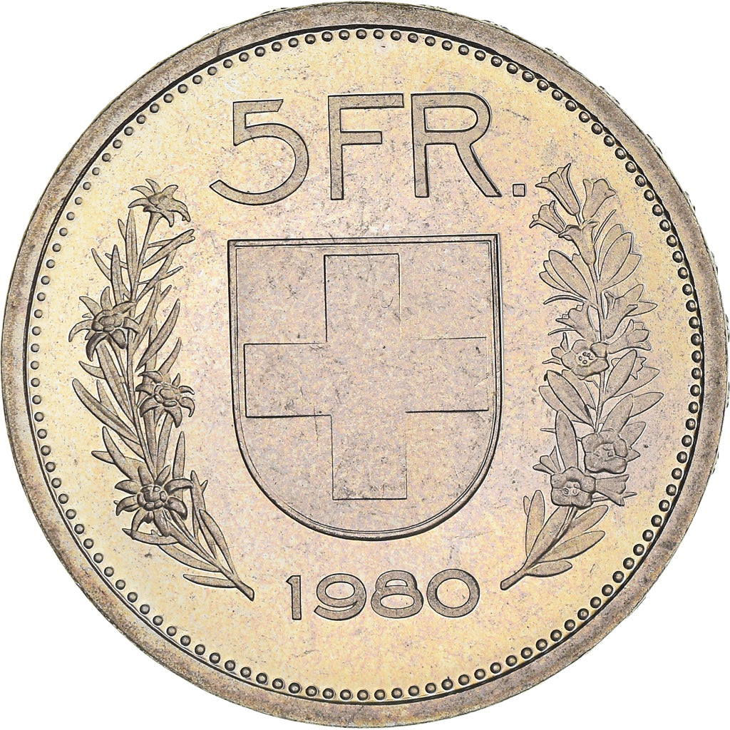 Coin, Switzerland, 5 Francs, 1980, Bern, Proof, MS(65-70), Copper-nickel
