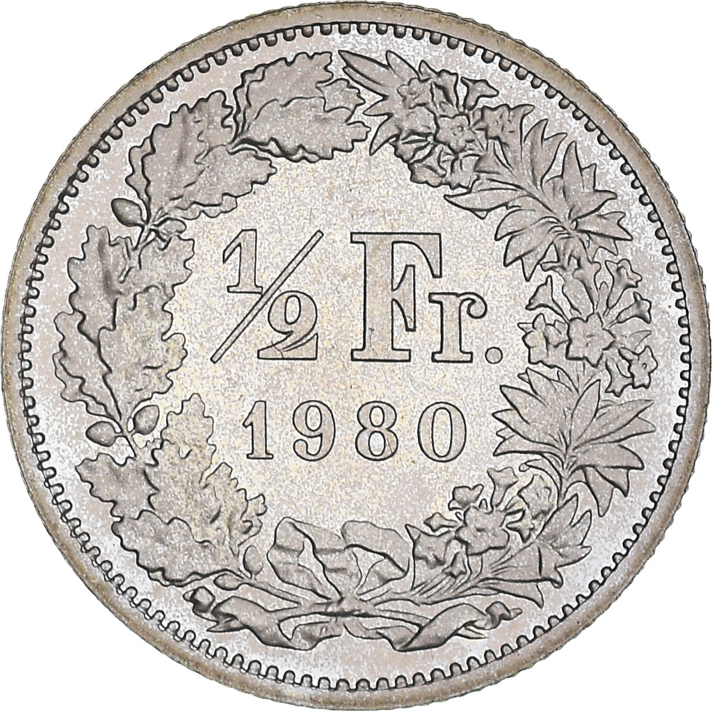Coin, Switzerland, 1/2 Franc, 1980, Bern, Proof, MS(65-70), Copper-nickel