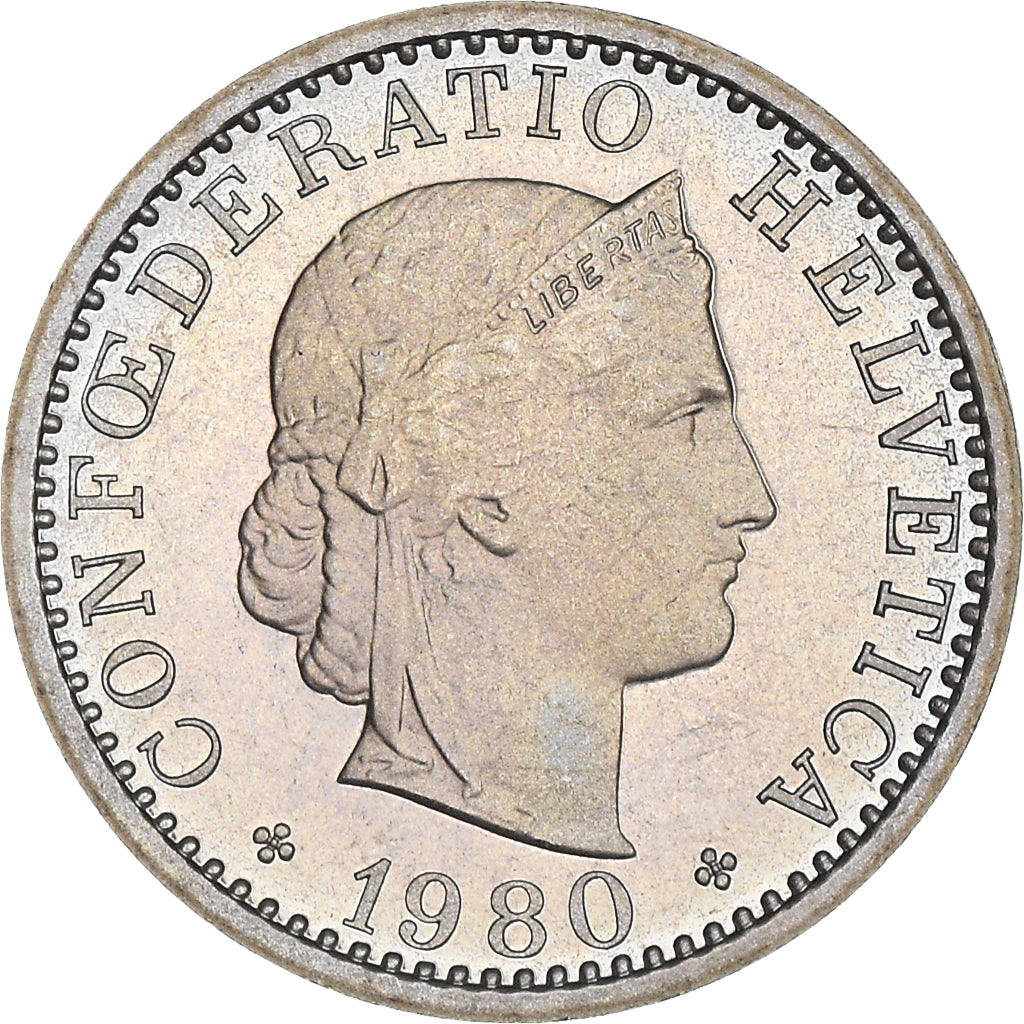 Coin, Switzerland, 20 Rappen, 1980, Bern, Proof, MS(65-70), Copper-nickel