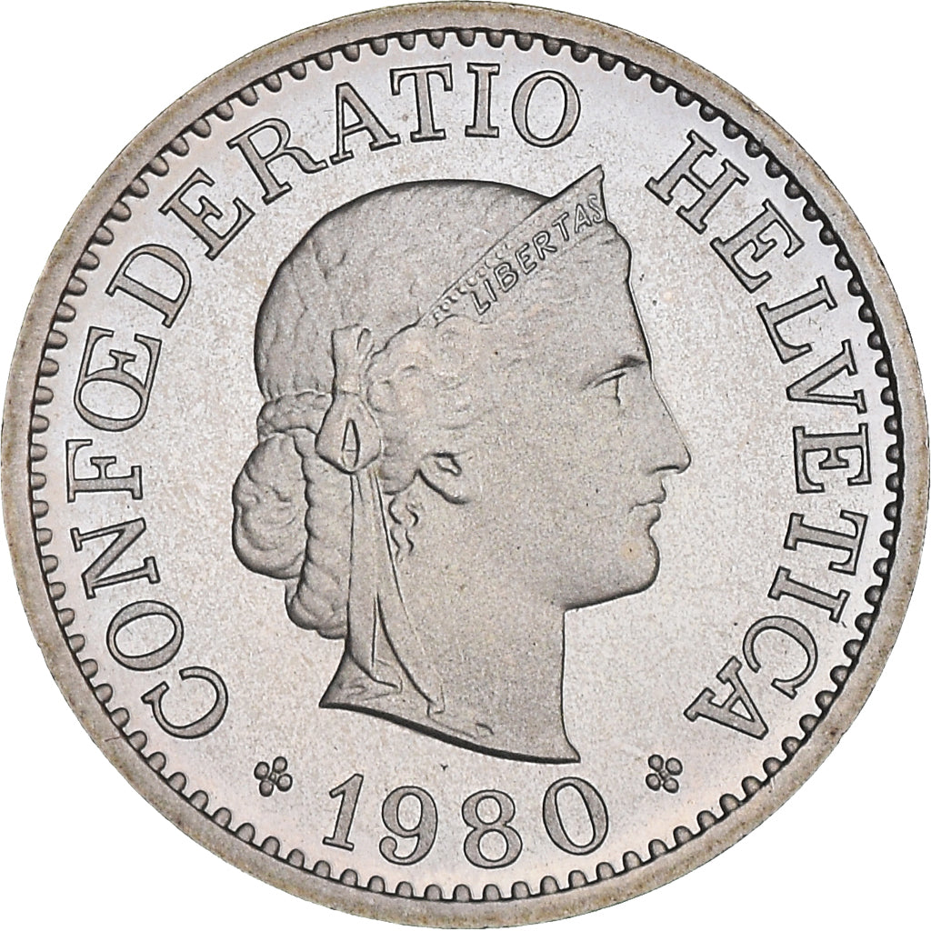 Coin, Switzerland, 10 Rappen, 1980, Bern, Proof, MS(65-70), Copper-nickel, KM:27