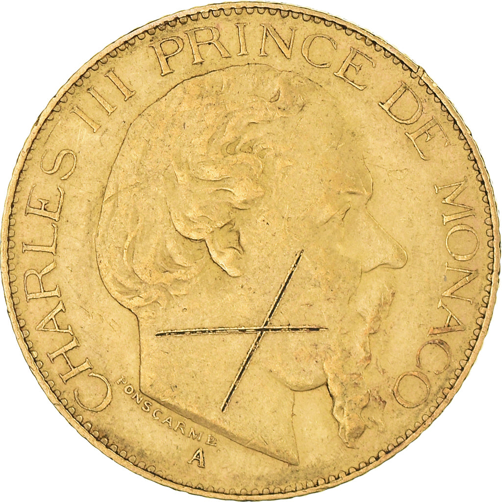 Moneta, Monaco, Charles III, 20 Francs, Vingt, 1879, Paris, MB+, Oro, KM:98