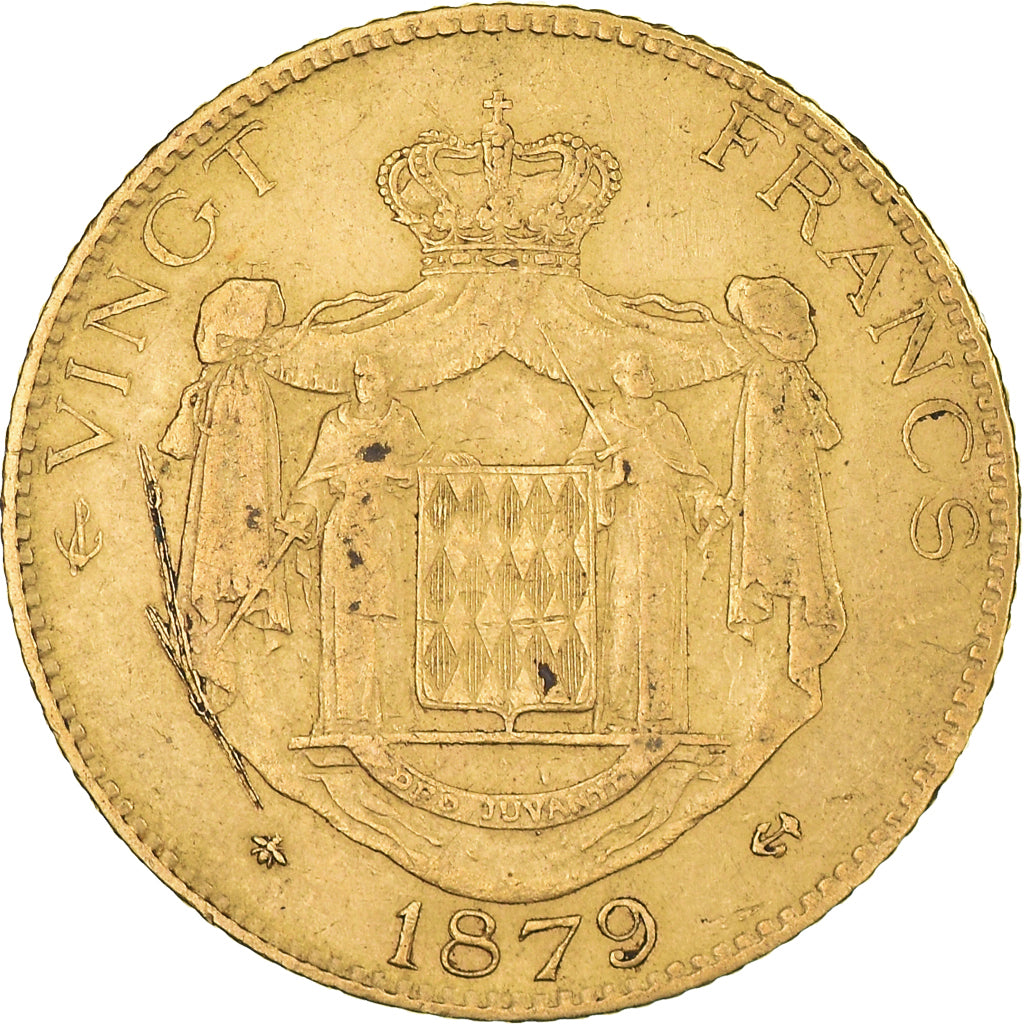 Moneta, Monaco, Charles III, 20 Francs, Vingt, 1879, Paris, MB+, Oro, KM:98