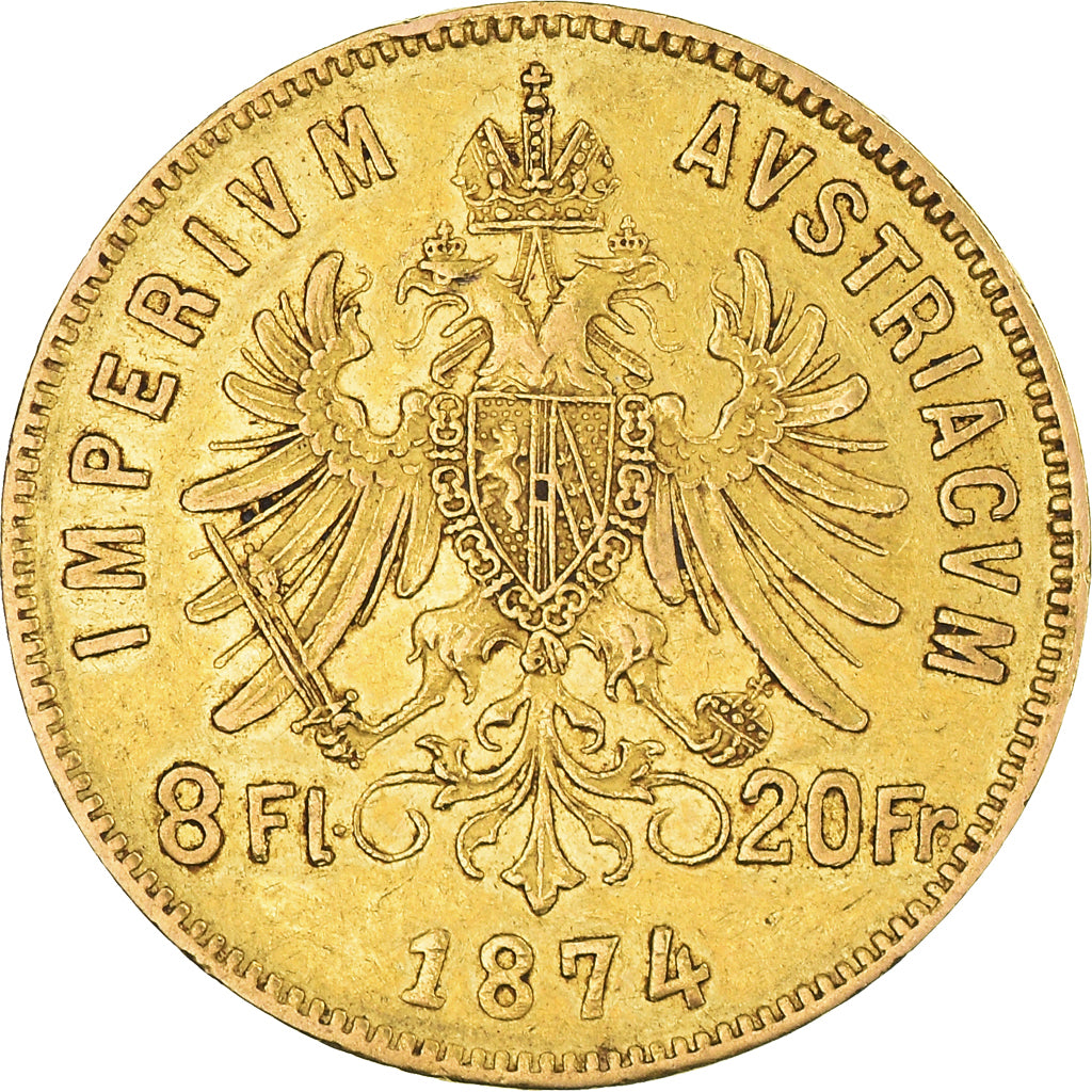 Coin, Austria, Franz Joseph I, 8 Florins-20 Francs, 1874, EF(40-45), Gold
