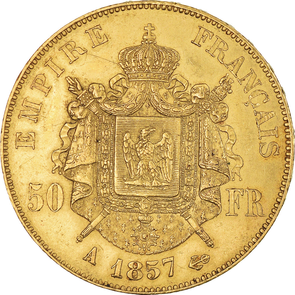 Moneta, Francia, Napoleon III, 50 Francs, 1857, Paris, BB+, Oro, KM:785.1