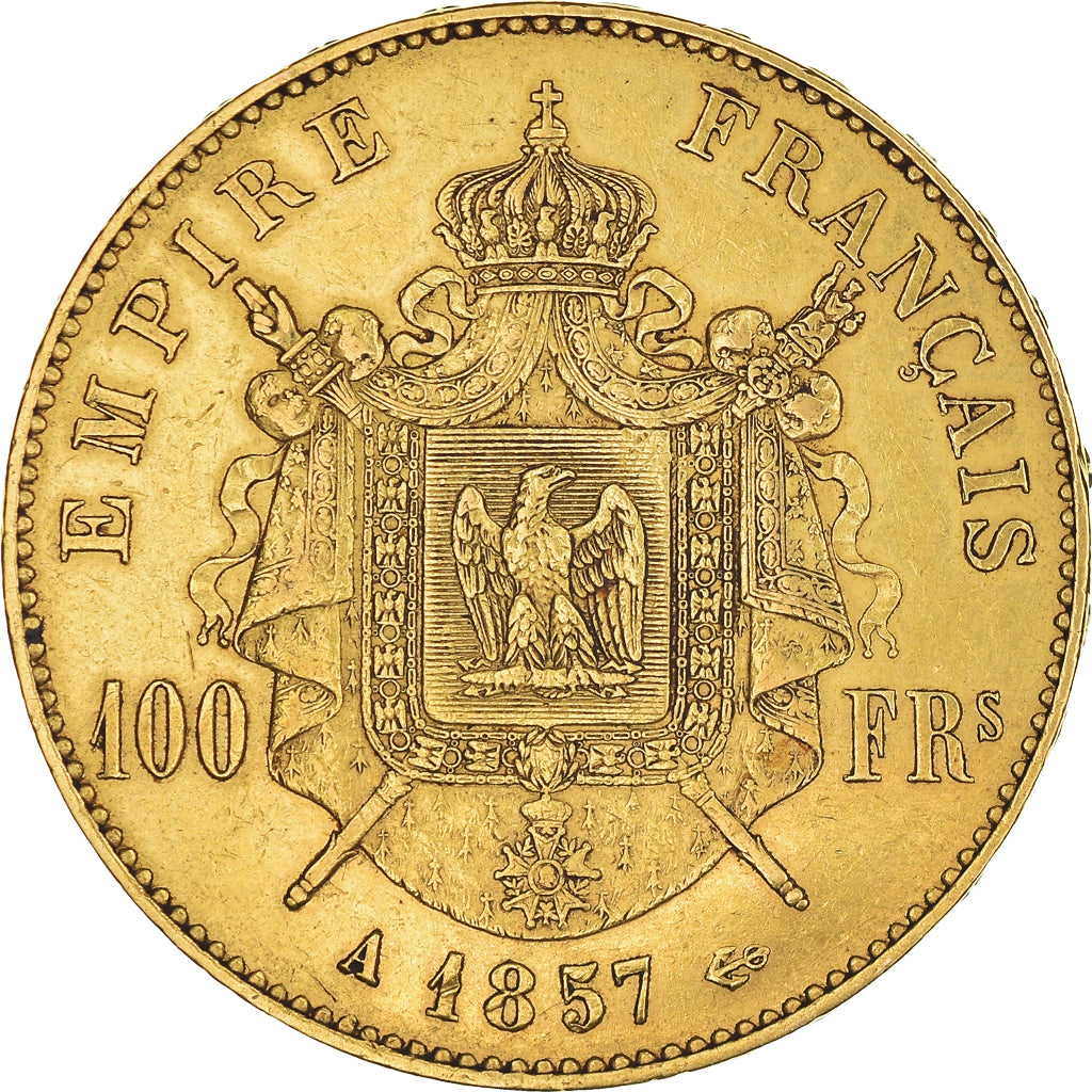 Coin, France, Napoleon III, 100 Francs, 1857, Paris, EF(40-45), Gold, KM:786.1