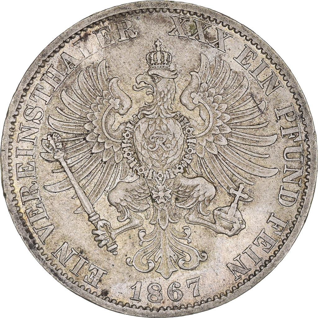 Moneta, Stati tedeschi, PRUSSIA, Wilhelm I, Thaler, 1867, Berlin, BB, Argento