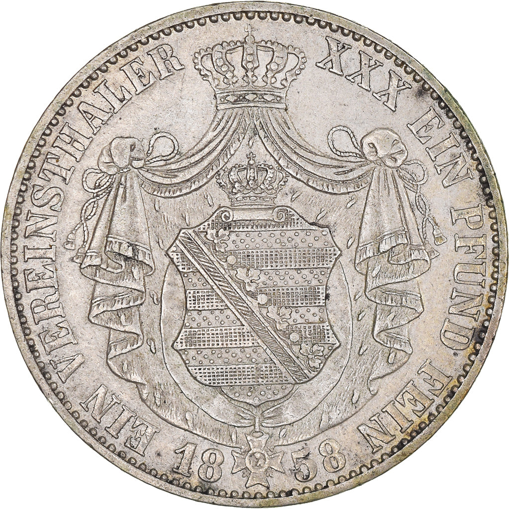 Coin, German States, SAXONY-ALBERTINE, Johann, Thaler, 1858, Dresden, EF(40-45)