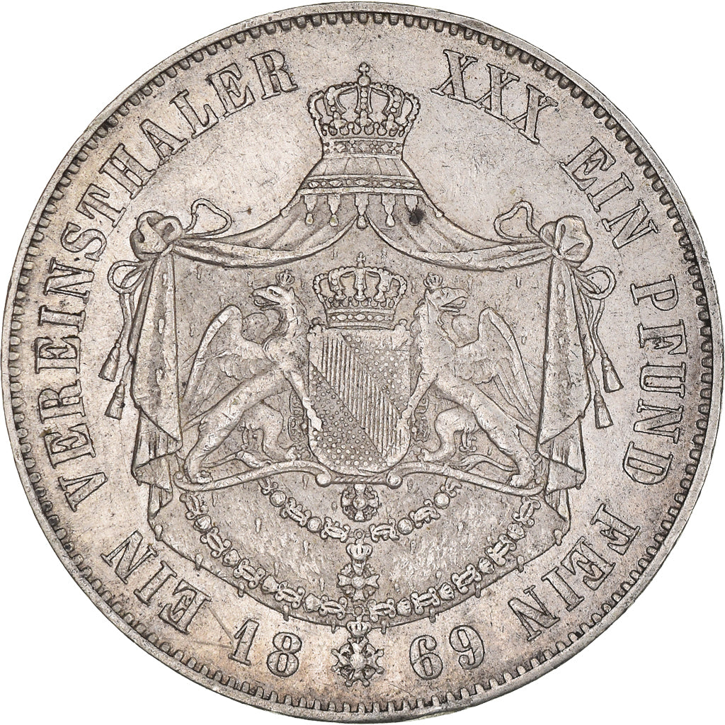 Moneta, Stati tedeschi, BADEN, Friedrich I, Thaler, Vereinsthaler, 1869, BB