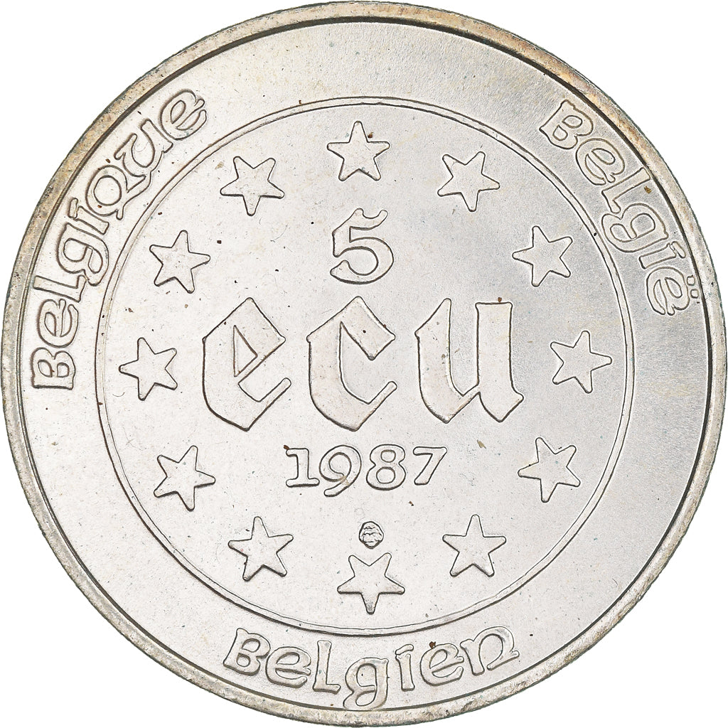 Monnaie, Belgique, 5 Ecu, 1987, SPL, Argent, KM:166