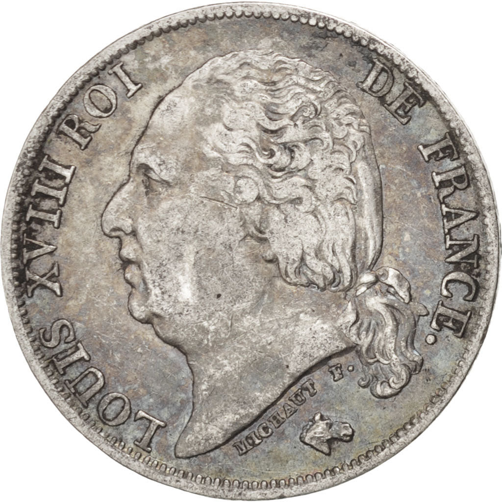 FRANCE, Louis XVIII, Franc, 1823, Paris, KM #709.1, EF(40-45), Silver, Gadoury..