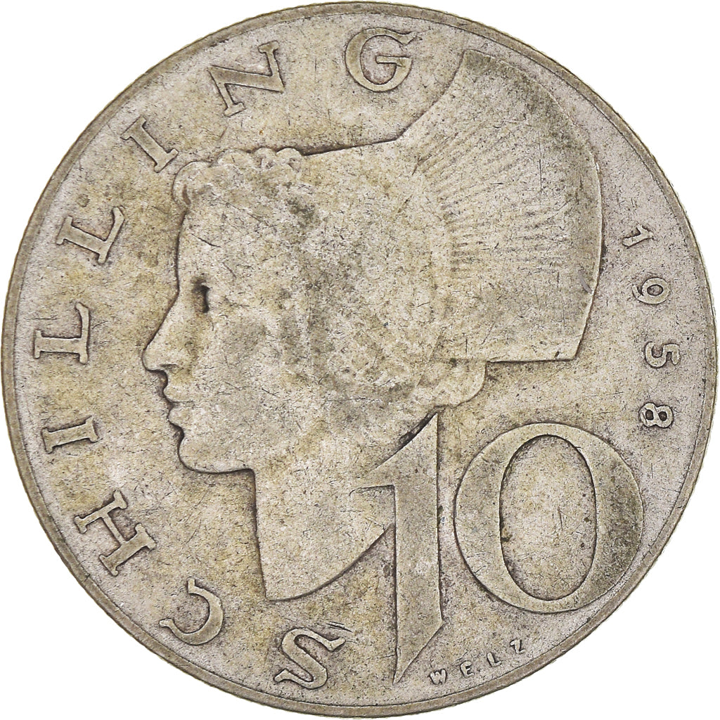 Coin, Austria, 10 Schilling, 1958, VF(30-35), Silver, KM:2882