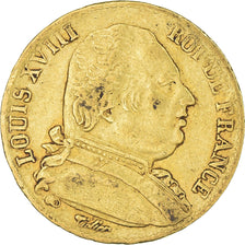 Coin, France, Louis XVIII, 20 Francs, 1814, Bordeaux, VF(30-35), Gold, KM:706.3