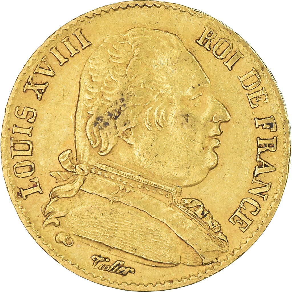Coin, France, Louis XVIII, Louis XVIII, 20 Francs, 1814, Paris, AU(50-53), Gold