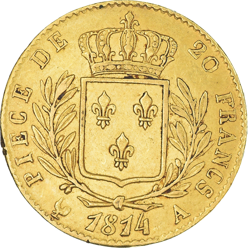 Coin, France, Louis XVIII, Louis XVIII, 20 Francs, 1814, Paris, AU(50-53), Gold