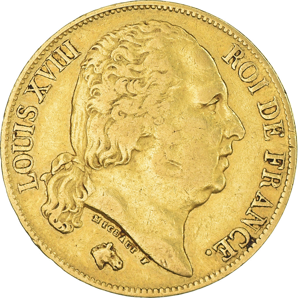 Moneta, Francja, Louis XVIII, 20 Francs, 1817, Paris, EF(40-45), Złoto
