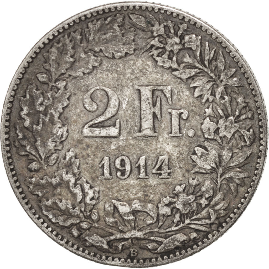 Coin, Switzerland, 2 Francs, 1914, Bern, EF(40-45), Silver, KM:21