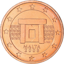 Malta, 2 Euro Cent, Mnajdra Temple Altar, 2008, MS(63), Aço Cromado a Cobre