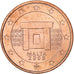 Malta, Euro Cent, 2008, MS(60-62), Aço Cromado a Cobre, KM:New