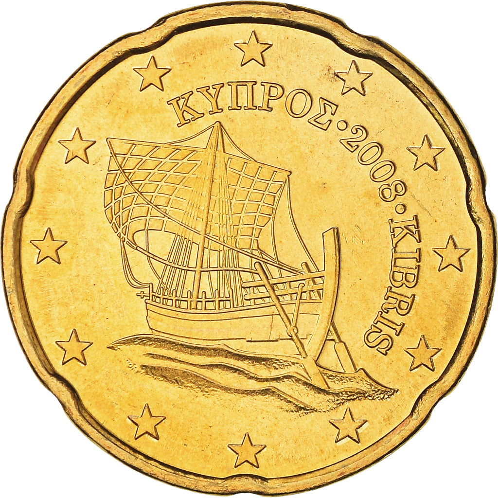 Cyprus, 20 Euro Cent, Kyrenia ship, 2008, MS(65-70), Nordic gold
