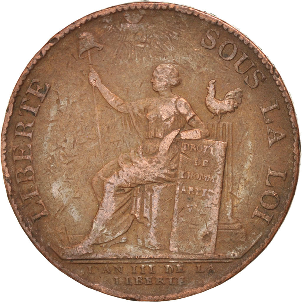 FRANCE, 2 Sols, 1791, KM #Tn23, VF(30-35), Bronze, Brandon #217, 18.89
