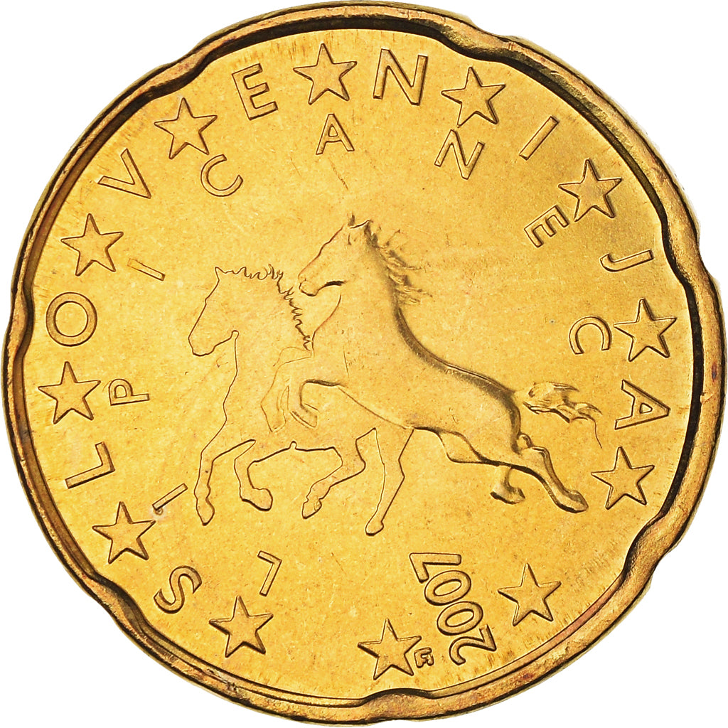 Eslovénia, 20 Euro Cent, A pair of Lipizzaner horses, 2007, MS(60-62), Nordic