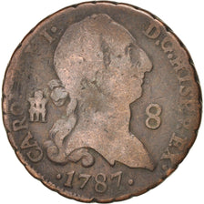 SPAIN, 8 Maravedis, 1787, Segovia, KM #408.2, VG(8-10), Copper, 11.30