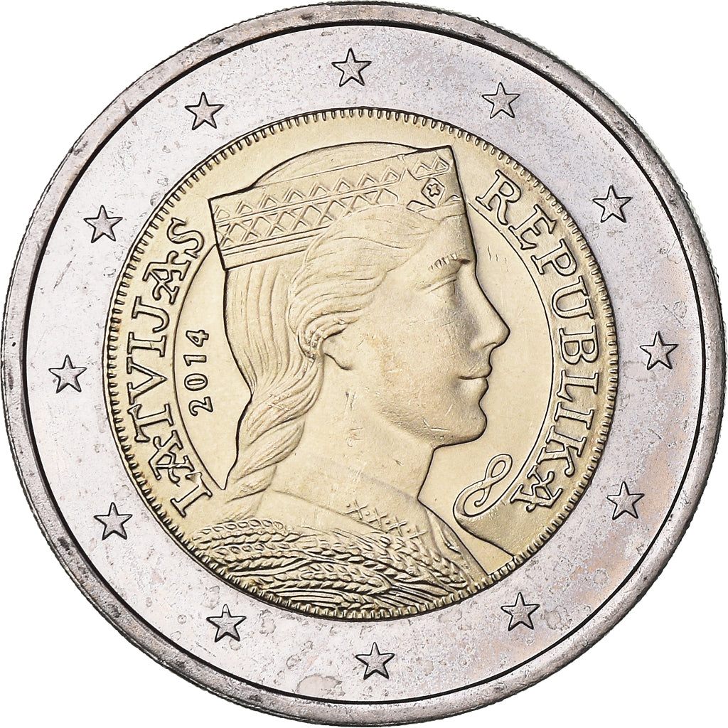 Latvia, 2 Euro, 2014, Stuttgart, MS(60-62), Bi-Metallic, KM:157