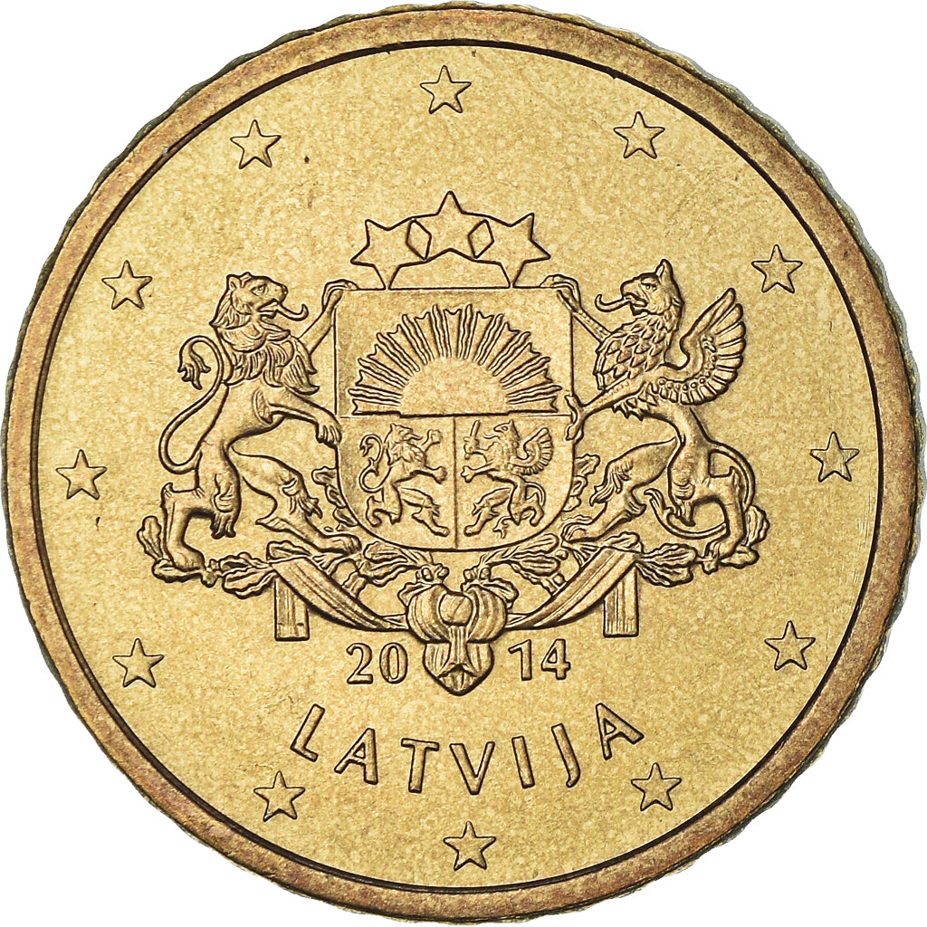 Latvia, 50 Euro Cent, large coat of arms of the Republic, 2014, MS(63), Nordic