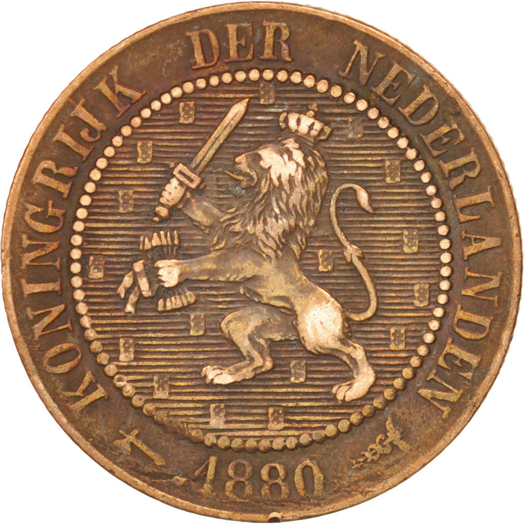 Paesi Bassi, William III, 2-1/2 Cent, 1880, BB, Bronzo, KM:108.1