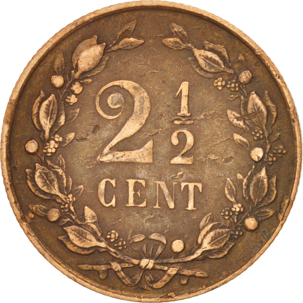 Paesi Bassi, William III, 2-1/2 Cent, 1880, BB, Bronzo, KM:108.1