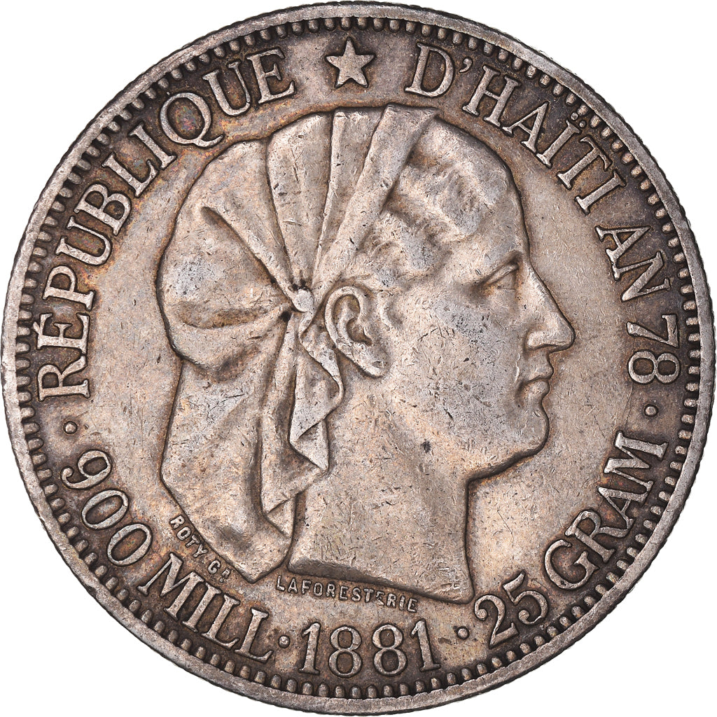 Moneda, Haití, Gourde, 1881, MBC+, Plata, KM:46