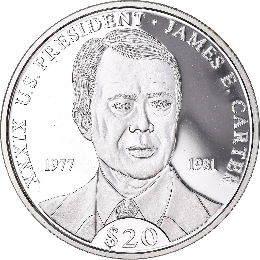 Coin, Liberia, 20 Dollars, 2000, James E. Carter, MS(65-70), Silver, KM:903